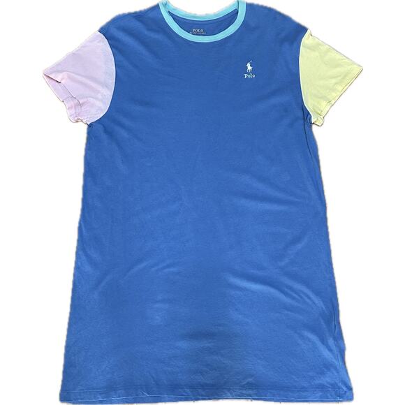 Polo Ralph Lauren Colorblock Cotton T-Shirt Dress Blue Large - Picture 1 of 5
